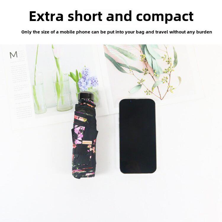 慧谷湖 宏达五折超短超轻小巧放包包黑胶晴雨伞防晒防紫外线遮阳