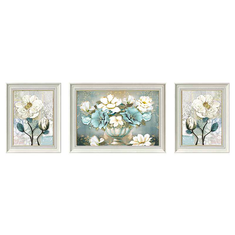 欧式客厅装饰画简欧田园风花卉壁画现代简约沙发背景墙三联挂画