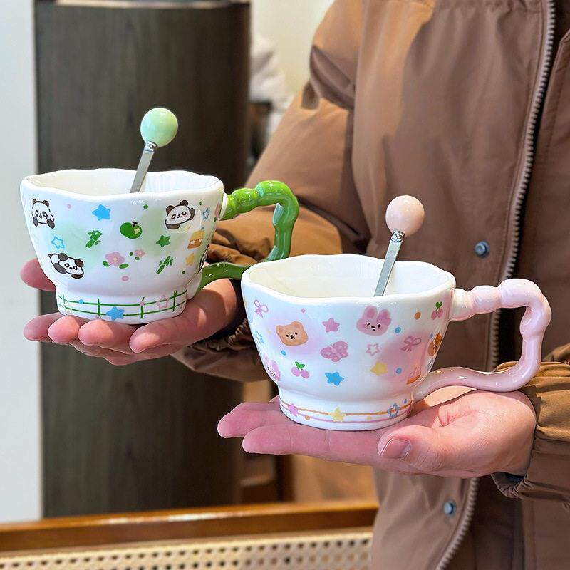 慧谷湖 景德镇ins风可爱陶瓷马克杯女生水杯家用早餐咖啡牛奶杯高