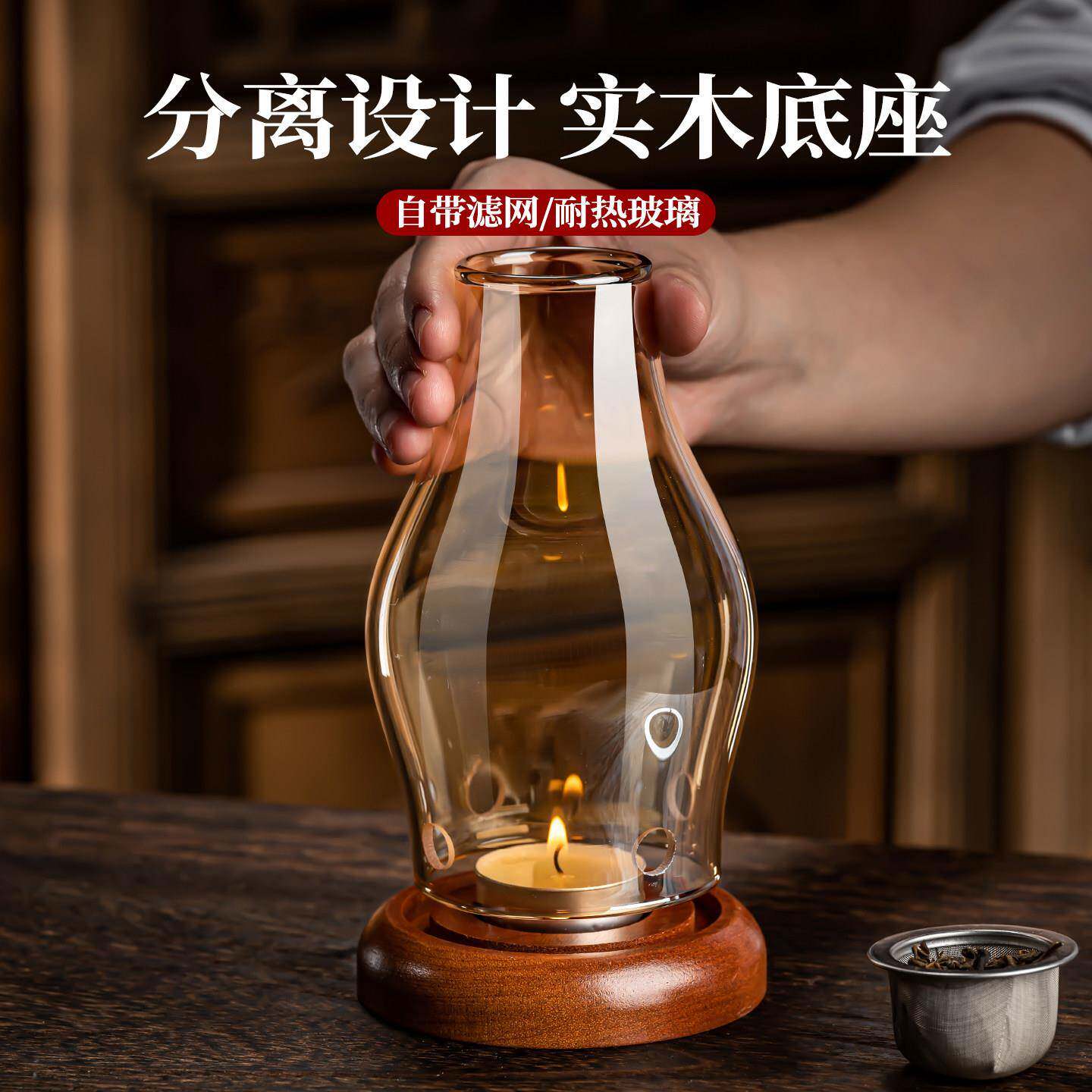中式玻璃烛台蜡烛沉香灯家用美容院采耳店安神香薰灯檀香粉熏香