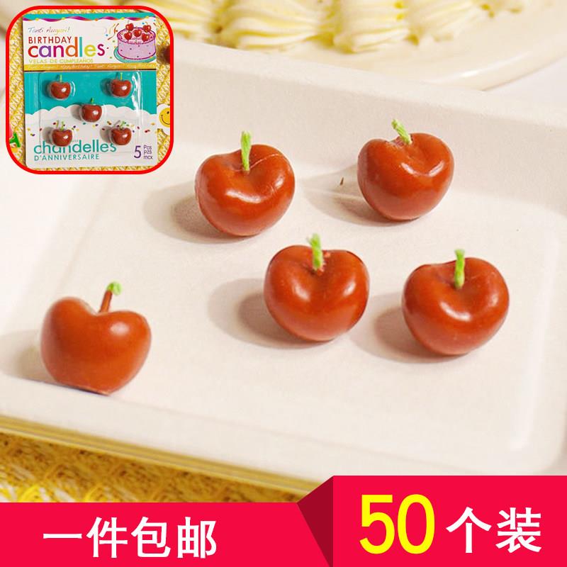 韩版樱桃小蜡烛生日蛋糕装饰摆饰彷真樱桃生日蜡烛甜品台烘焙装扮