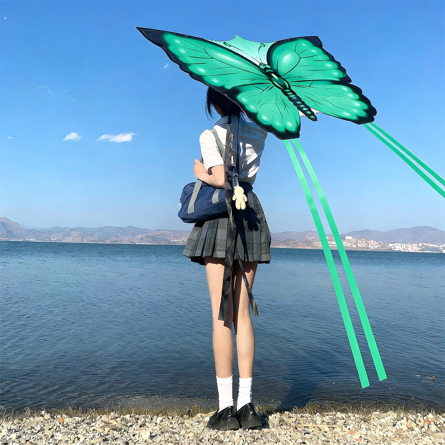 绿色蝴蝶风筝大人专用微风易飞2026新款春游户外纸鸢手持拍照道具