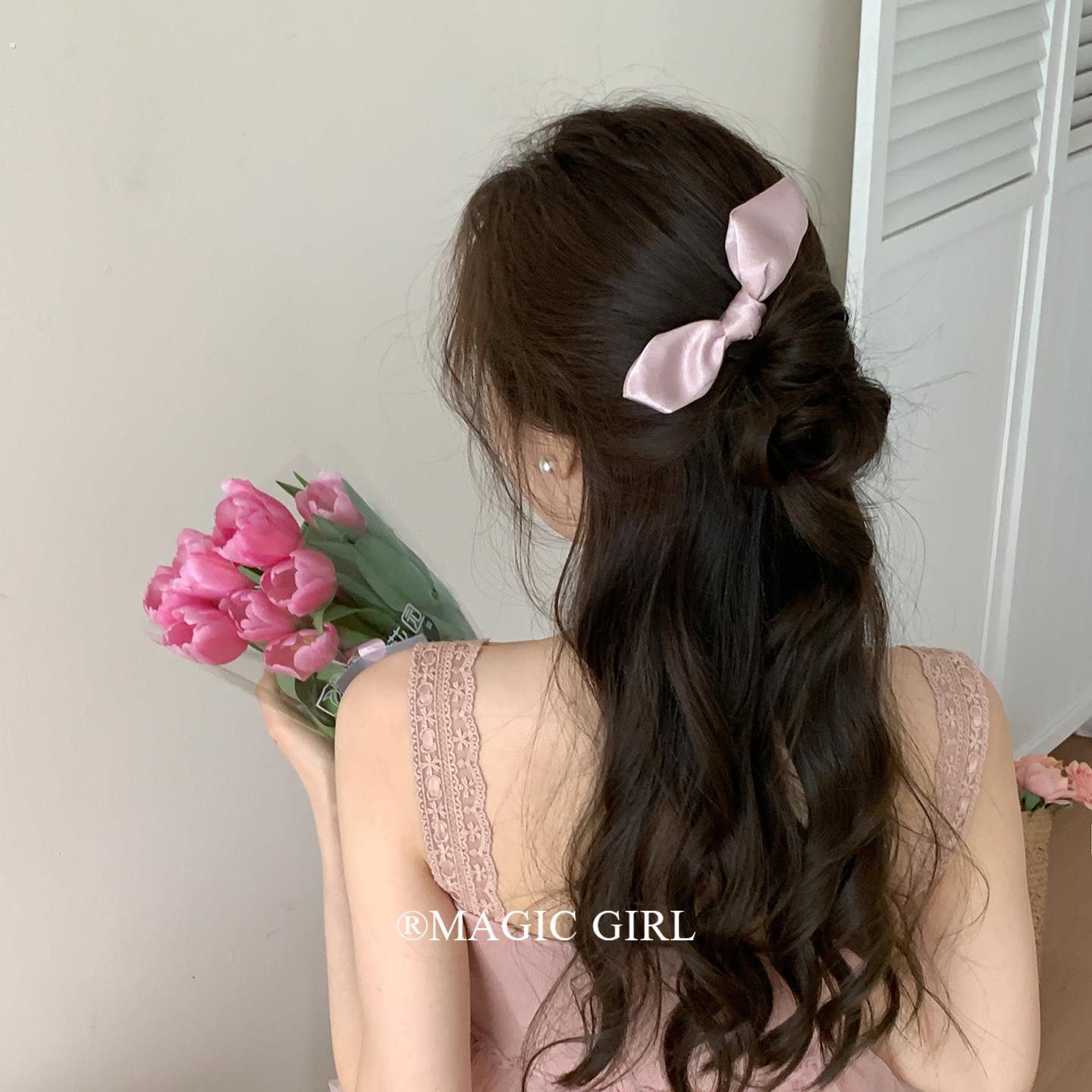 可爱少女心兔耳缎面蝴蝶结发梳头饰甜美倒插梳发饰温柔碎发夹发饰