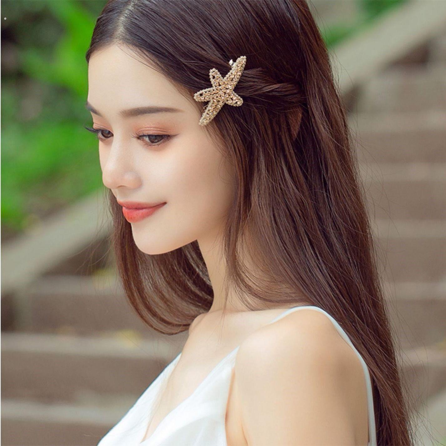 海星发夹女发夹韩国水钻弹簧发夹发夹头饰优雅发饰成人後脑勺边夹