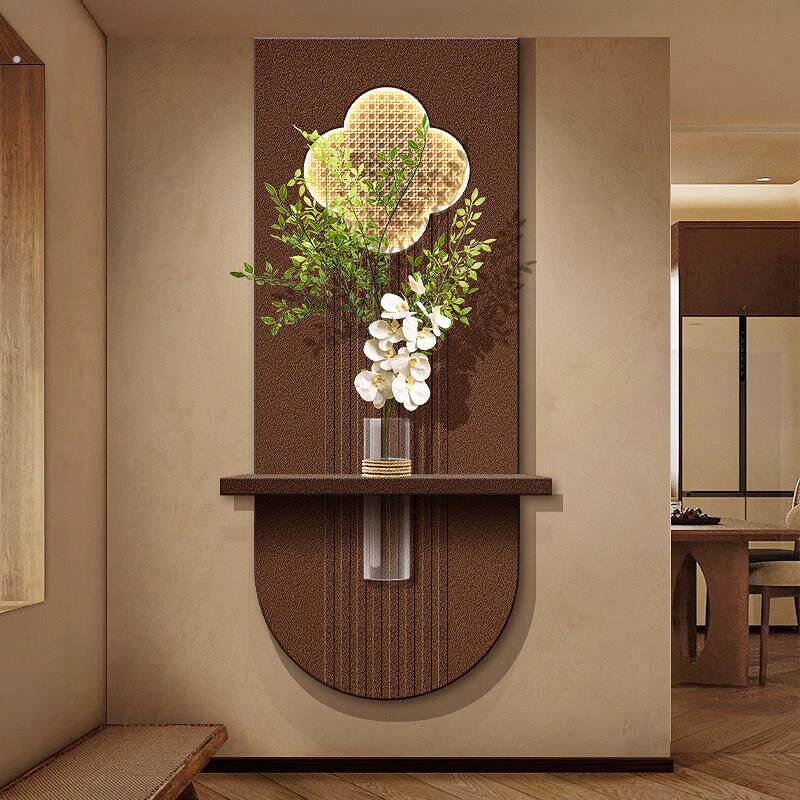 中古风竹编玄关装饰画水培绿植走廊立体挂画拱形入户门砂岩壁画灯图片