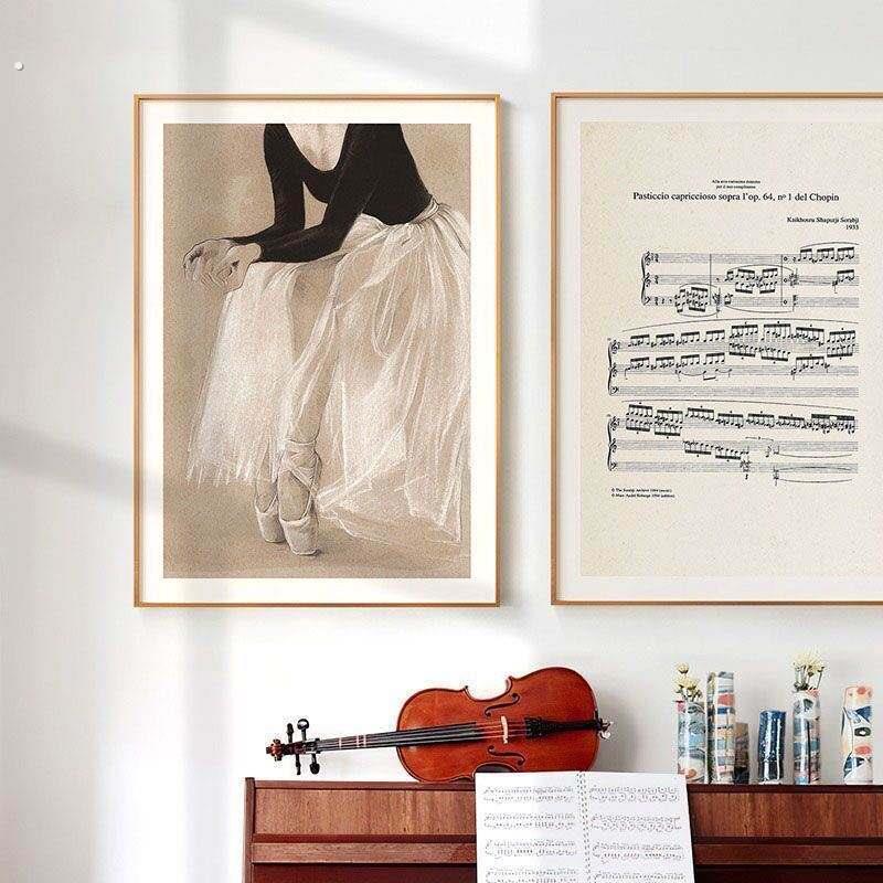 肖邦琴谱有框装饰画女孩钢琴房音乐教室挂画艺术怀旧覆古手稿文艺