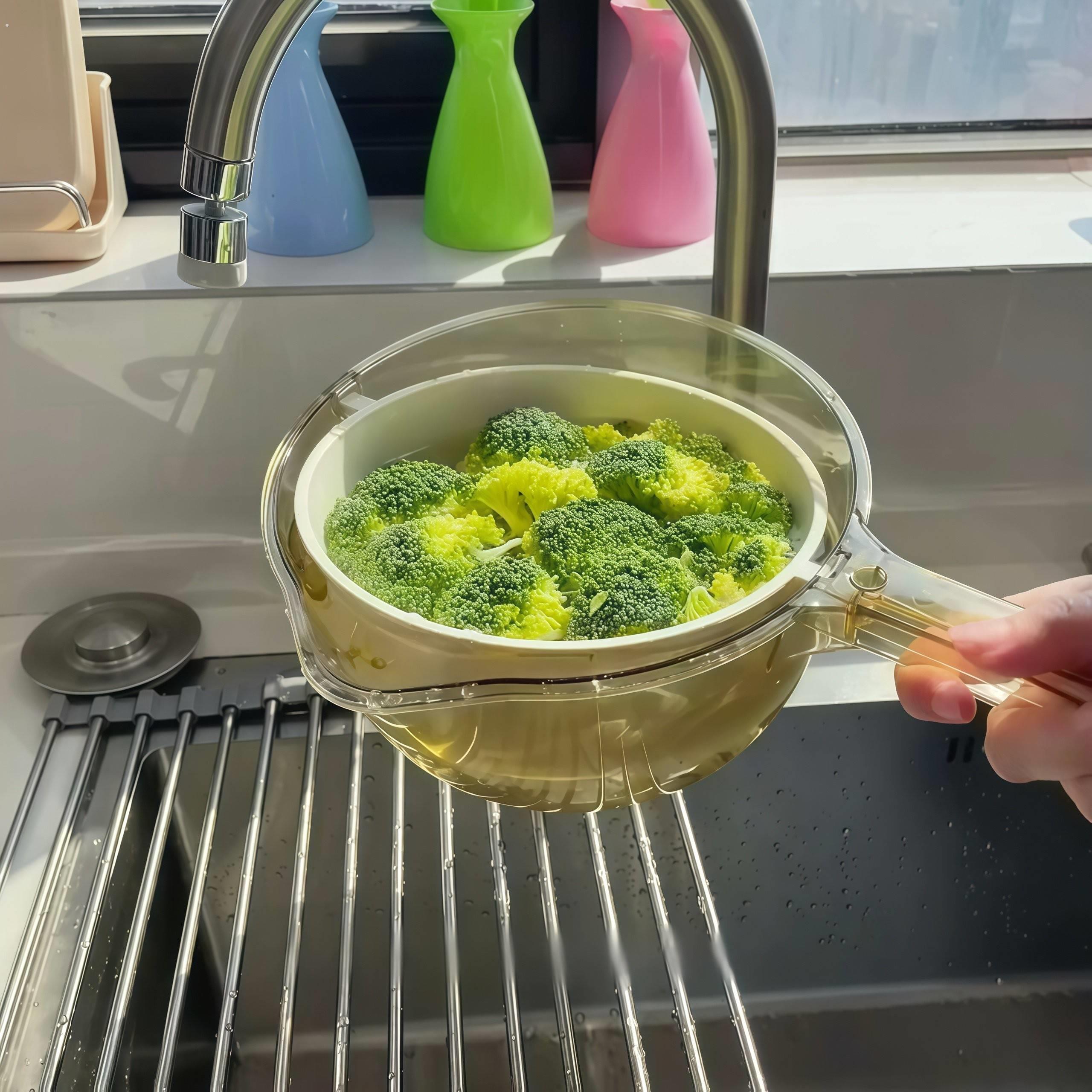 【家居好物】多功能沥水篮家用简约洗菜篮子水舀过滤三合一淘米器