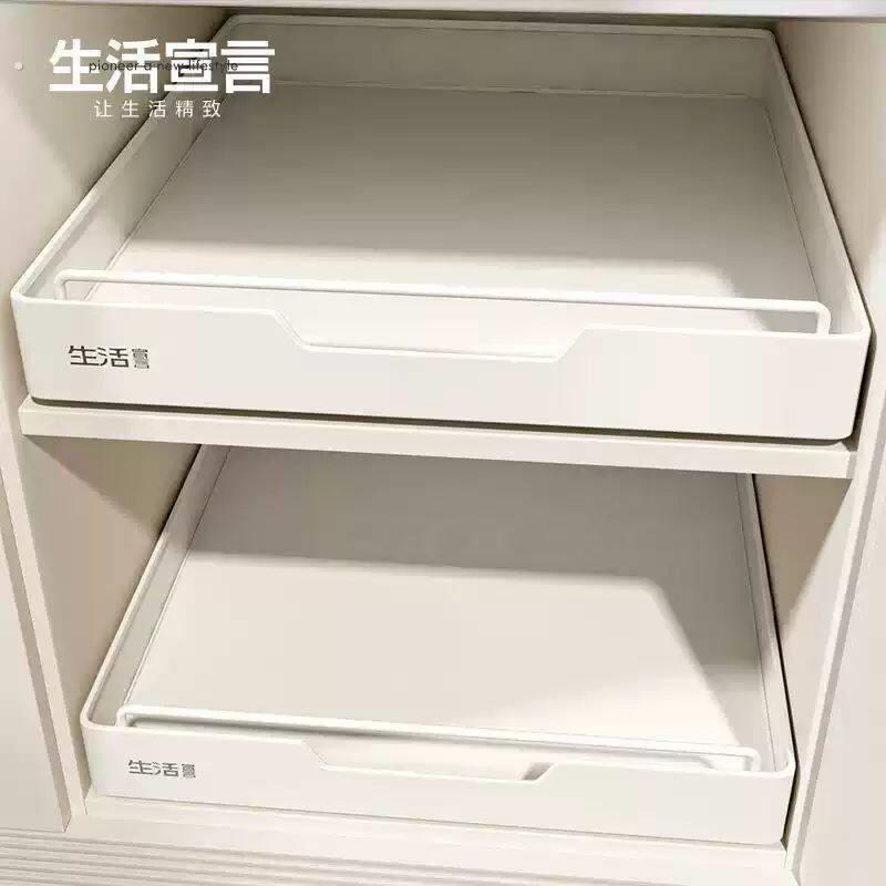 免打孔整体橱柜拉篮抽拉式厨房置物架下水槽碗碟盘抽屉收纳盒