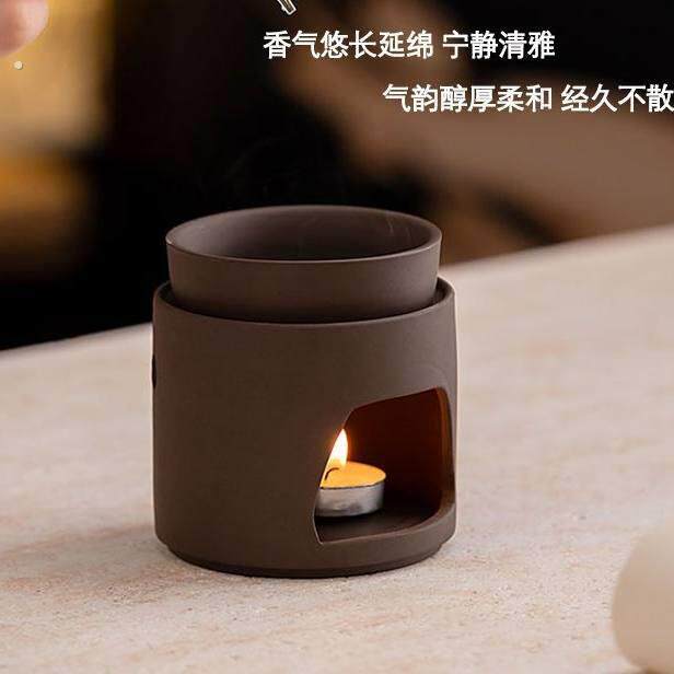 紫陶陶瓷熏香薰炉室内香薰蜡烛灯复古卧室防干烧加热炉精油灯摆件