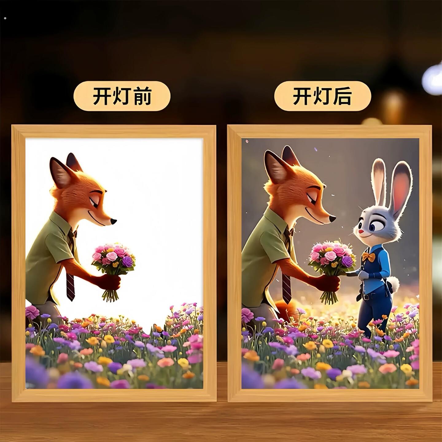 疯狂动物城灯光画小夜灯客厅卧室装饰画氛围感摆台送朋友礼物摆件