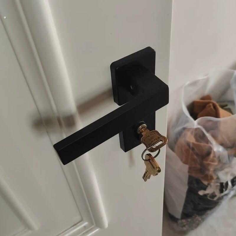 房间门把手实木房间房门黑色静音锁具执手两件式卧室通用型室内门