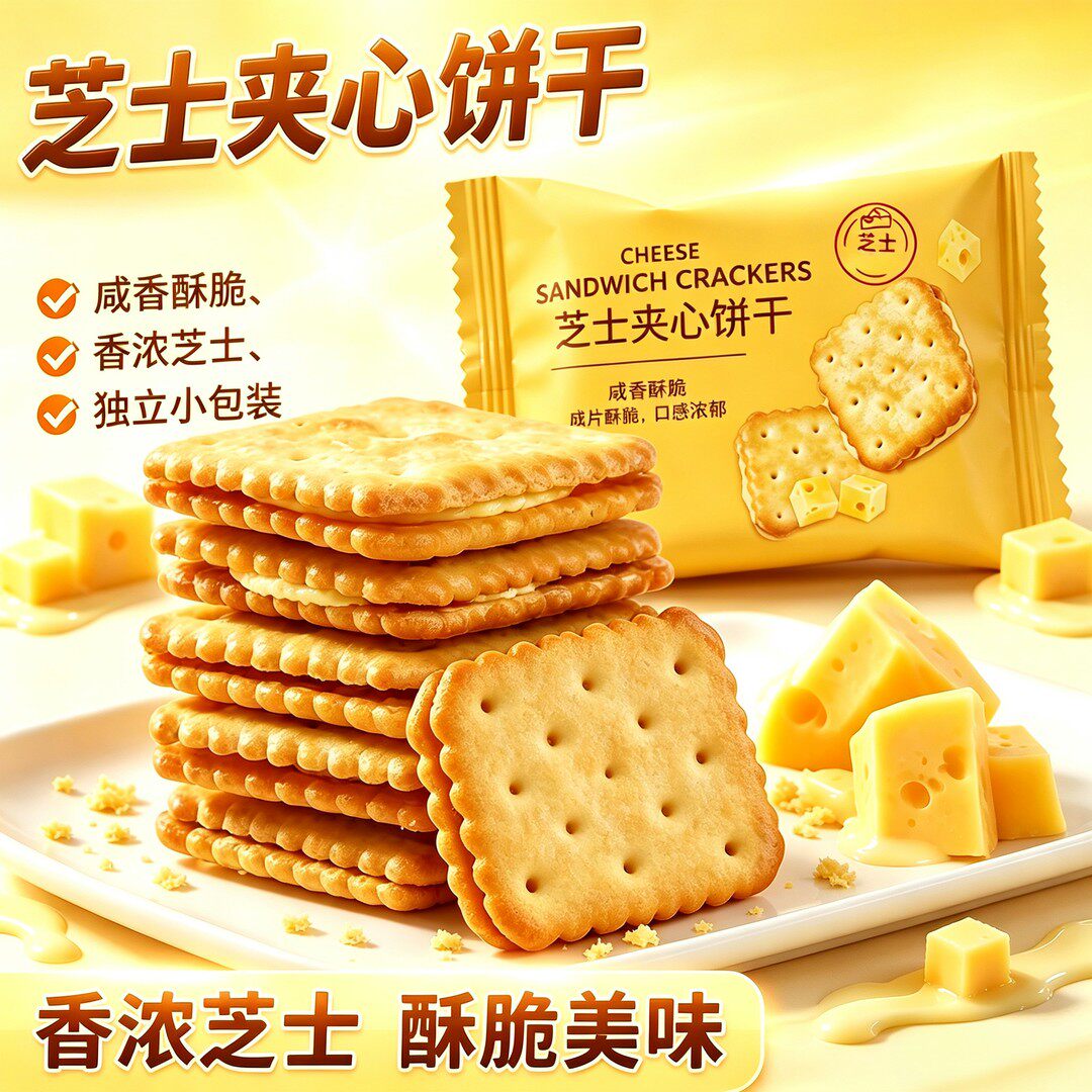 芝士夹心饼干独立包装咸香酥脆休闲解馋零食非油炸健康浓郁芝士香