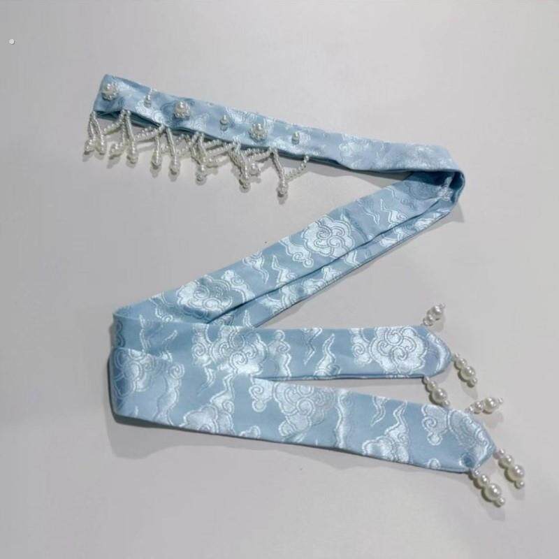 宋制发饰珍珠发带汉服头饰古风饰品后压流苏飘带束发围鬓此间春色