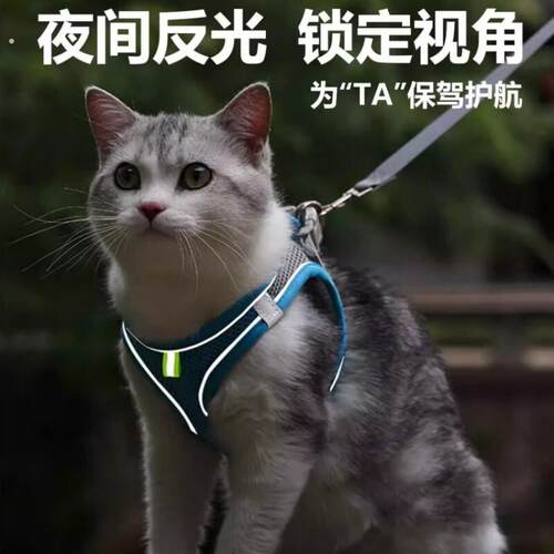 猫咪牵引绳防挣脱不勒脖遛小猫外出专用胸背带背心式宠物溜猫神器