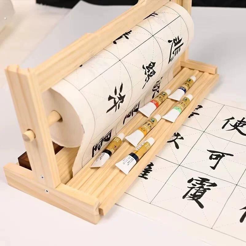 宣纸纸架百米卷纸专用卷轴架实木架子书法长卷书画收纳木质卷架
