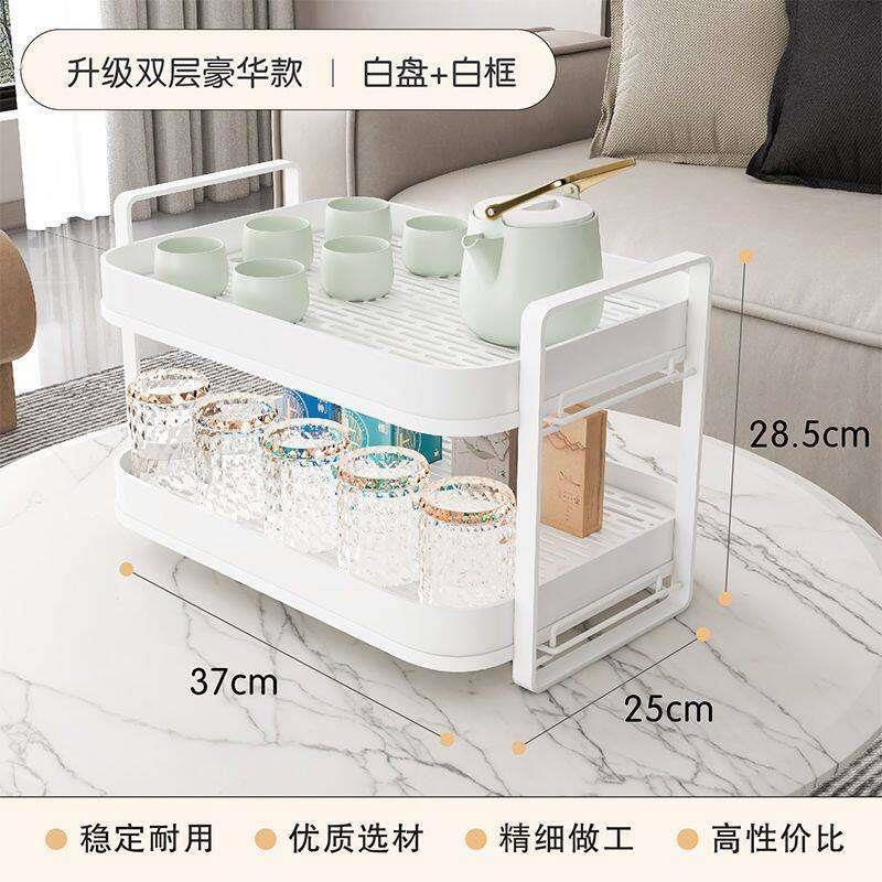 双层杯架杯子收纳置物架桌面水杯沥水橱柜托盘家用放水玻璃杯架子