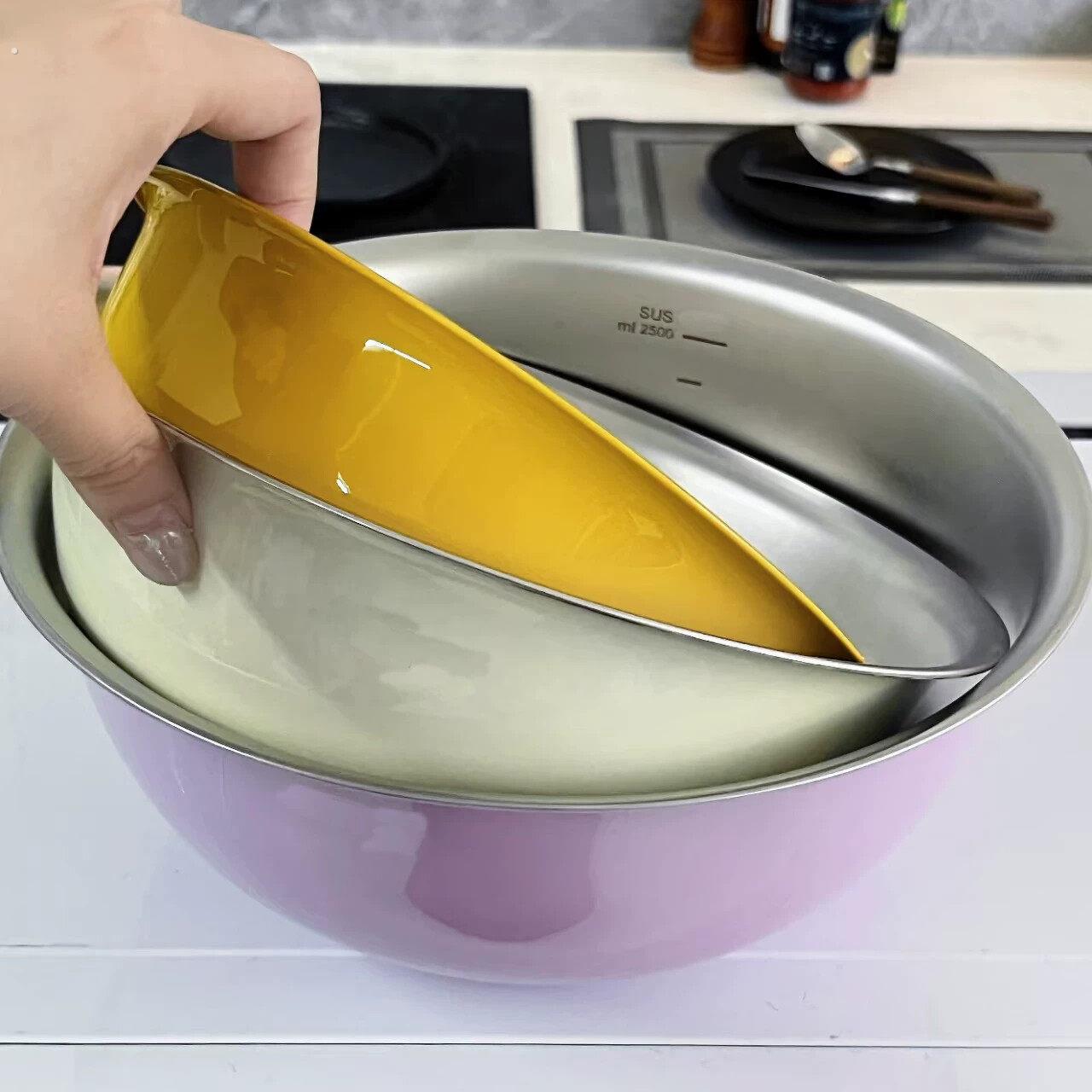 复古风沥水篮不锈钢洗菜盆家用厨房料理拌菜洗菜和面彩色沙拉碗