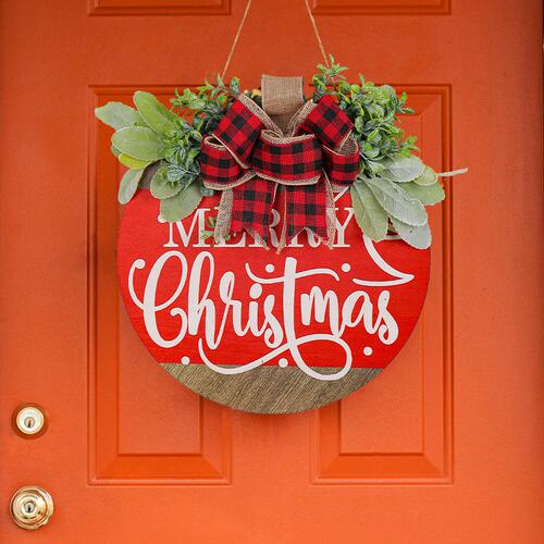 甄选Merry Christmas 木牌花环门挂2023亚马逊商场橱窗圣诞装饰品