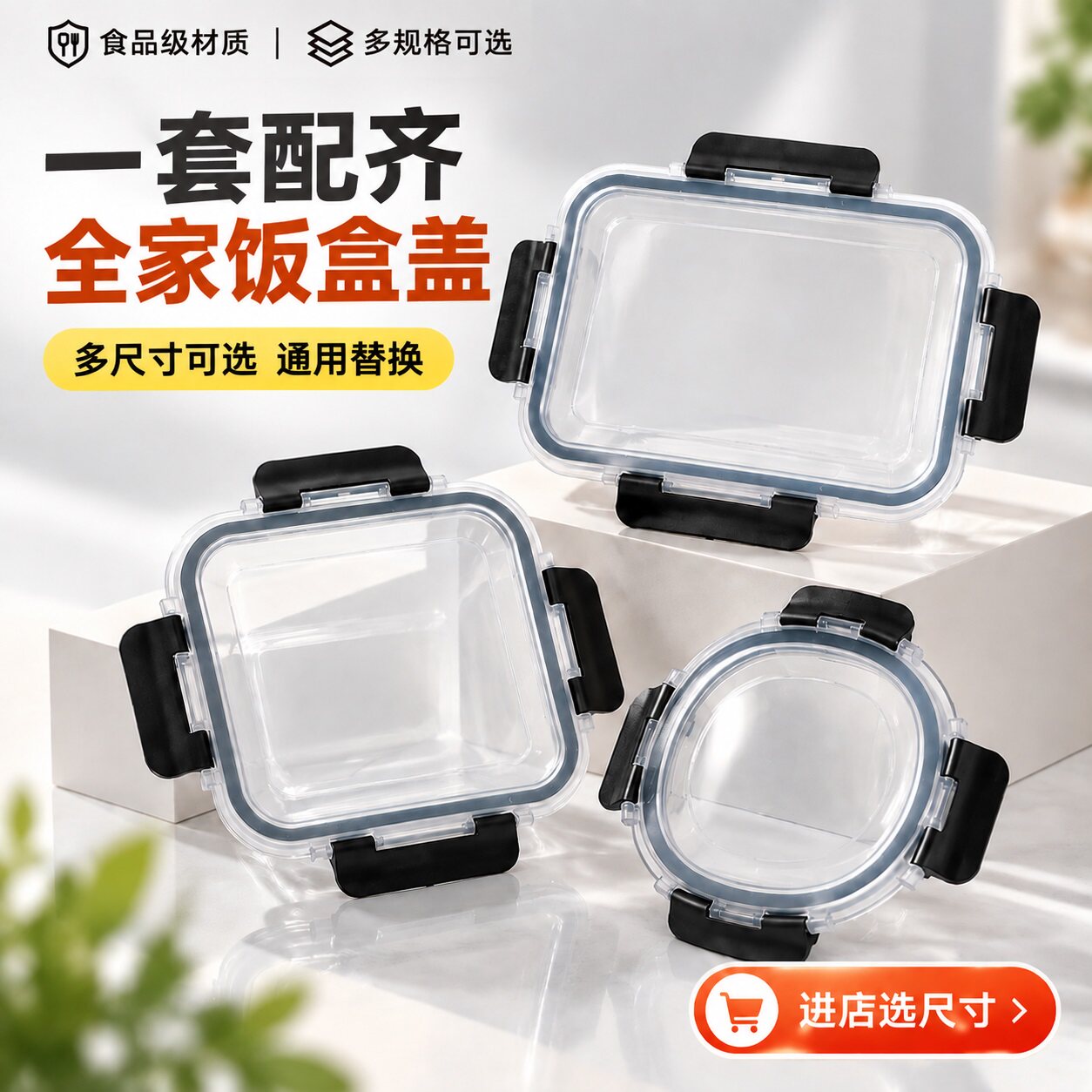 密封玻璃饭盒盖子食品级保鲜盒盖圆形长方形便当碗密封盖通用配件