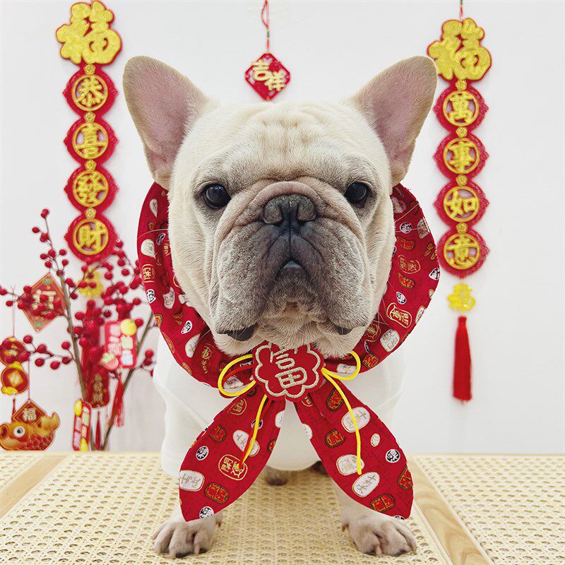 狗狗新年围脖三角巾过年宠物围巾口水巾法斗巴哥领巾柯基柴犬喜庆