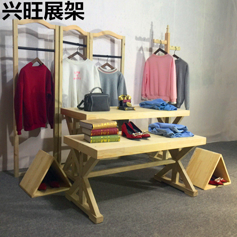 复古服装店展示架落地式陈列中岛架橱窗屏风折叠木质男女装挂衣架
