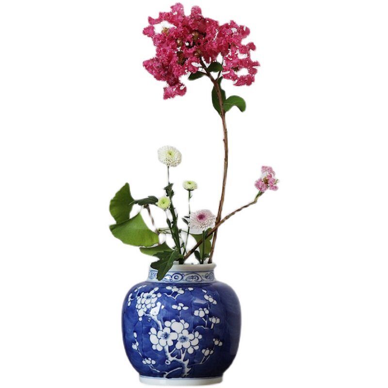 大鱼美器 青花冰梅胆瓶 纯手工手绘花器花瓶中式复古装饰客厅摆件