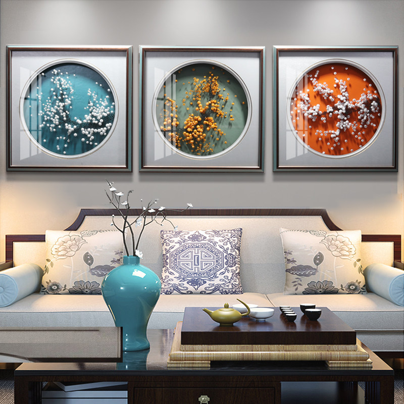 新中式客厅装饰画沙发背景墙壁画手工实物画3D立体画抽象梅花挂画