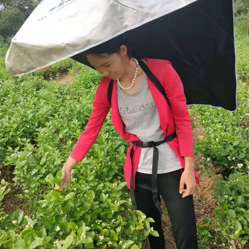 户外折茶遮阳伞帽子 手动长柄珠光银胶伞面 可背式防晒钓鱼伞