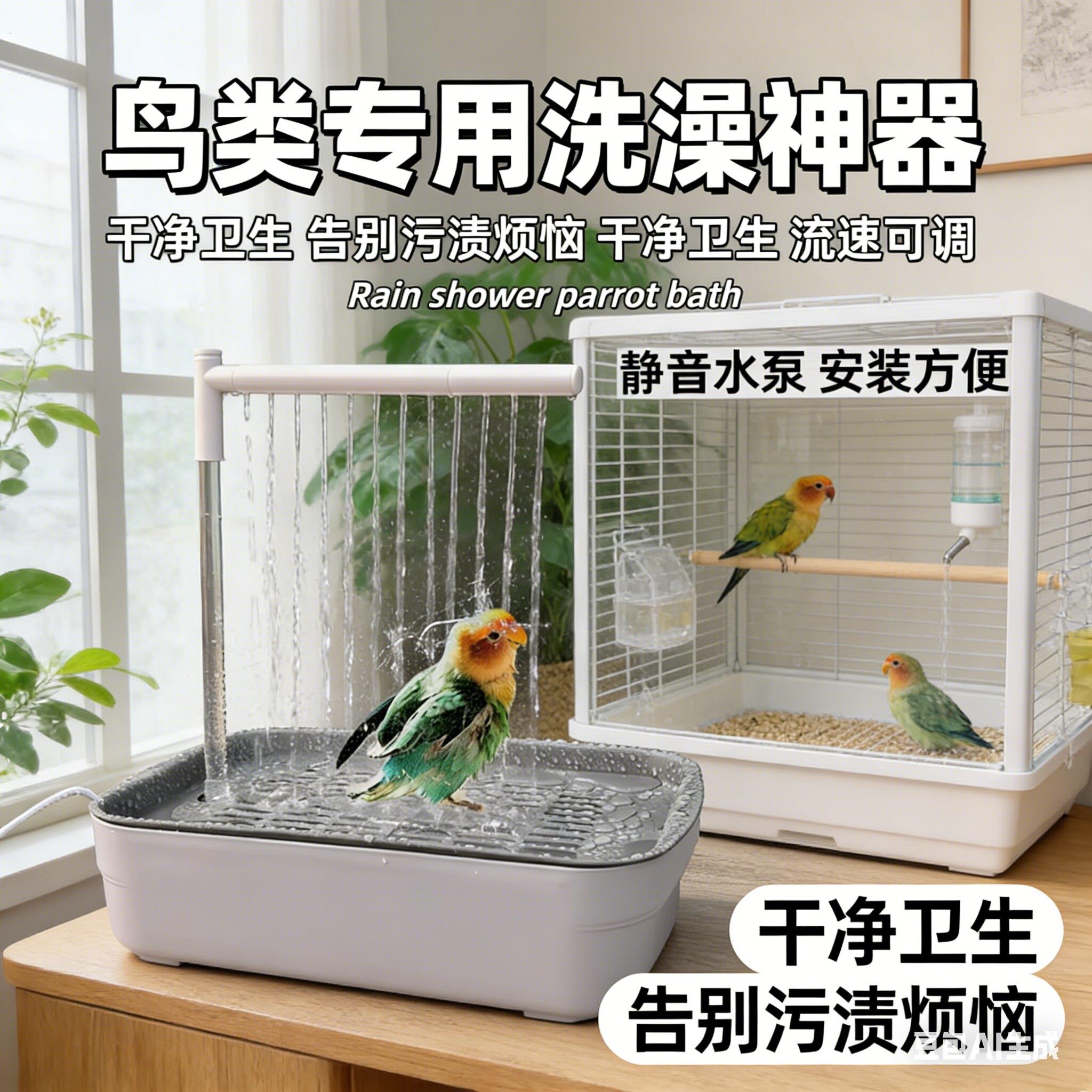 鸟类专用洗澡神器自动循环水洗澡盆 大号防溅水洗澡盒 虎皮玄凤牡