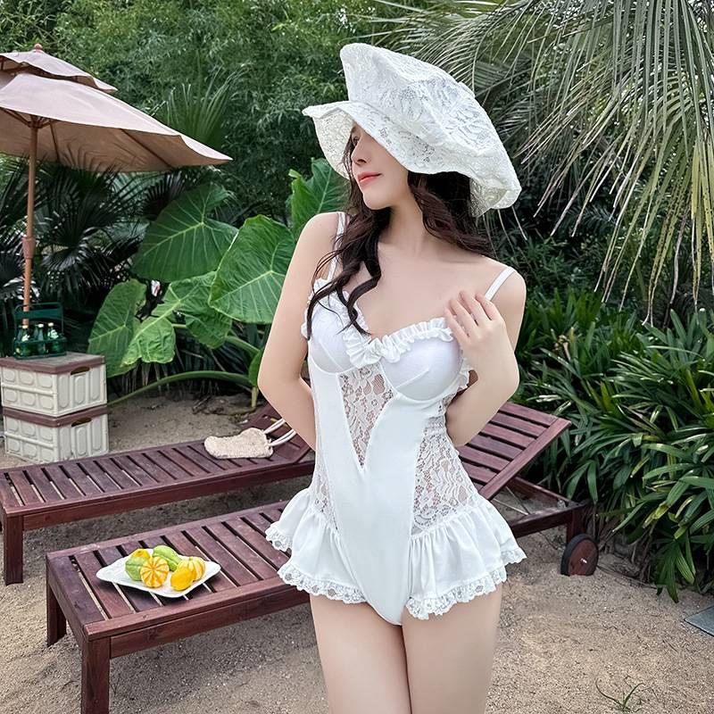 三角连身泳衣女海边沙滩温泉遮肚显瘦漏背一件