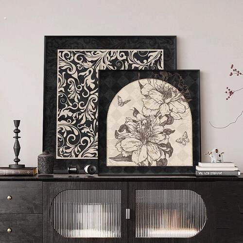 中古风客厅装饰画法式复古沙发背景墙壁画玄关斗柜高级感艺术摆画