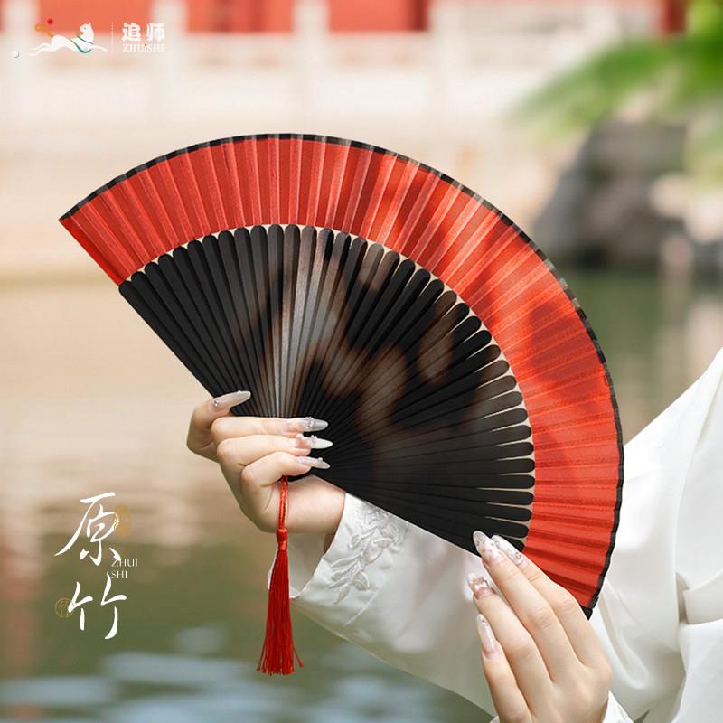 古风扇子折扇中国风红色舞蹈扇汉服旗袍走秀随身便携夏季小折叠扇