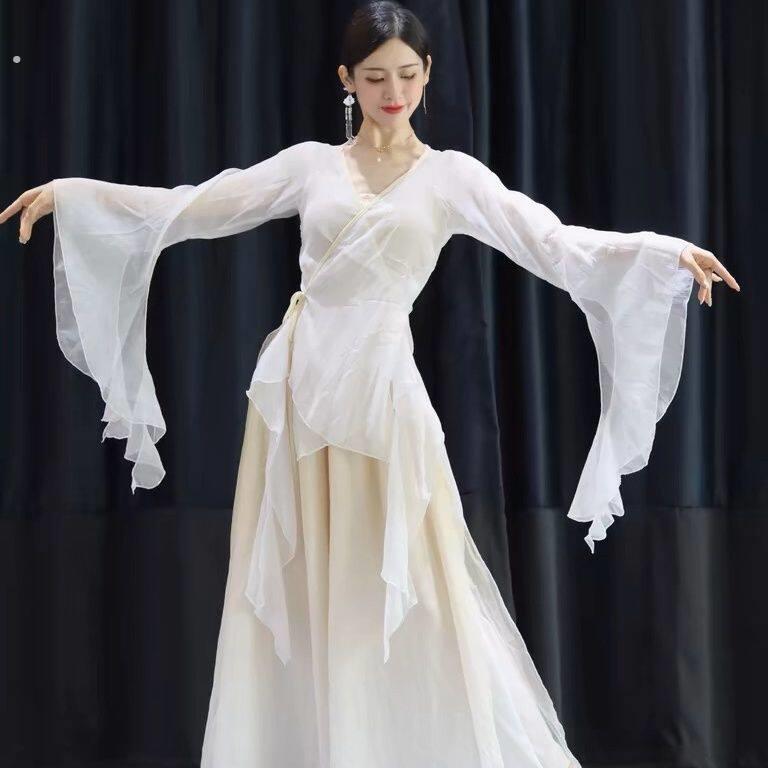 古典舞蹈服装飘逸雪纺大袖纱衣女中国舞练功服古风汉服演出服上衣