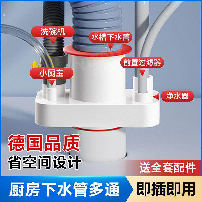 厨房下水管三通接头洗菜盆水槽分水器集成排水管净水器防返臭神器