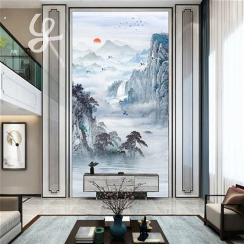 别墅轻奢简约电视背景墙壁纸客厅挑高复式楼沙发壁布墙纸壁画墙布