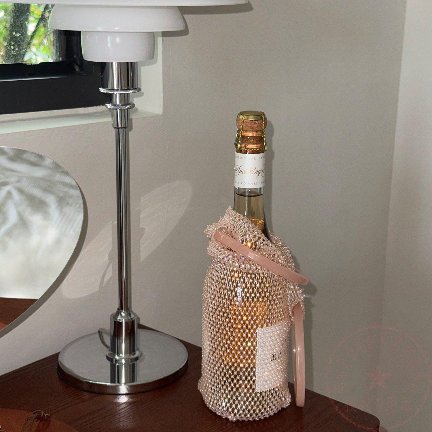 粉橘色钻石红酒袋纯手工编织轻奢保温杯袋捷克钻高品手拎礼物便携