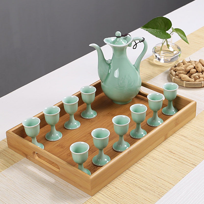 中式酒杯套装家用陶瓷酒具白酒杯仿古分酒器黄酒清酒壶青瓷小酒盅