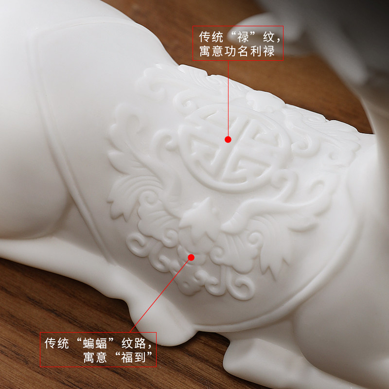 东方泥土福鹿三件套陶瓷摆件桌面客厅家居装饰品开业招财乔迁礼品