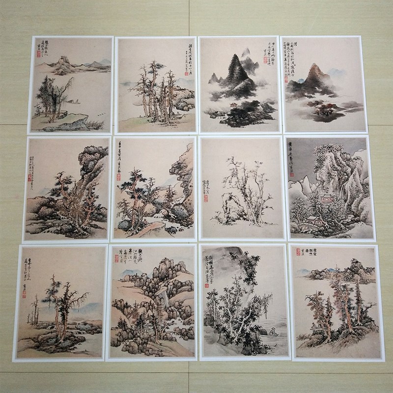 明 蓝瑛 仿宋元册页 一套12幅 大都会 防水宣纸绢布 国画微喷