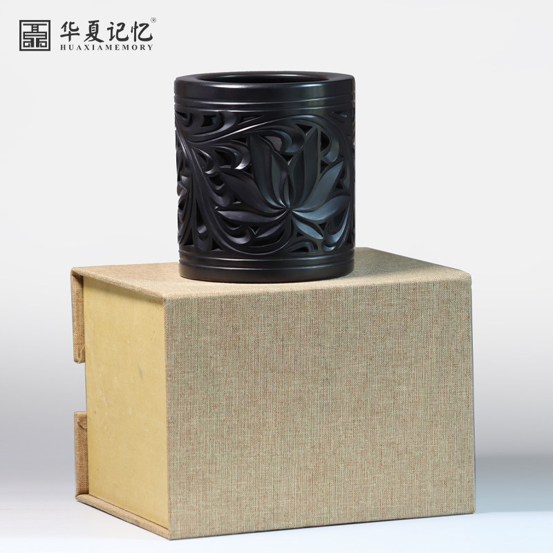 章丘龙山黑陶笔筒三件套企业礼品 新中式创意桌面摆件 送老师节日