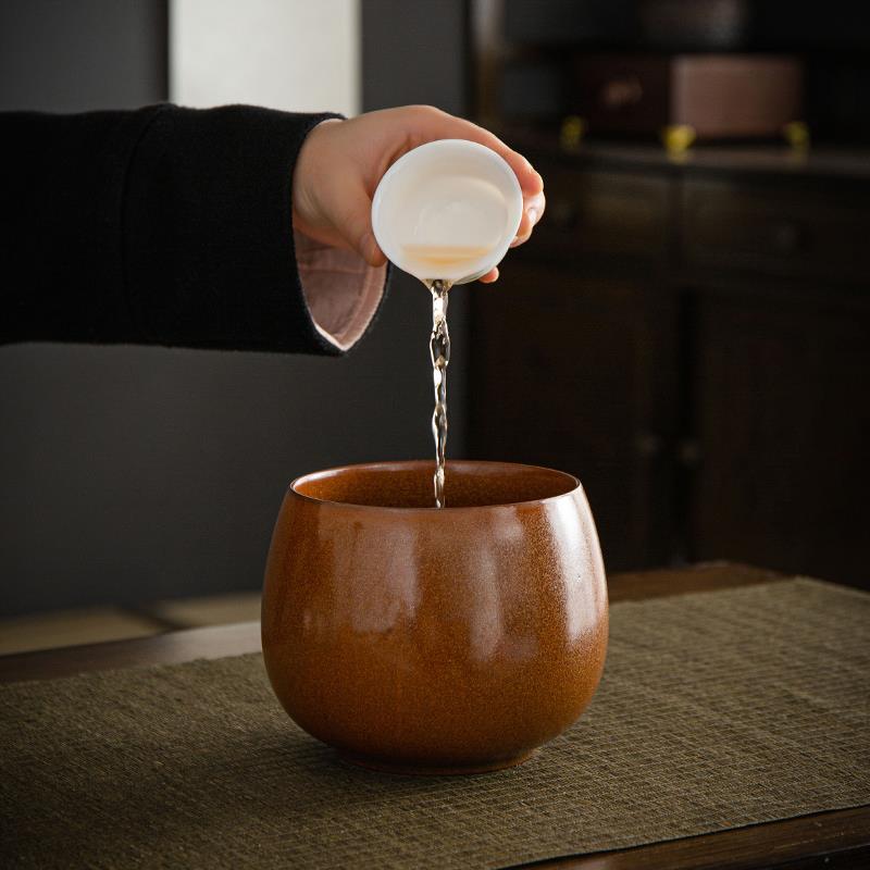 粗陶建水茶渣缸茶洗窑变复古杯洗围炉陶瓷禅意水盂家用茶渣桶茶道