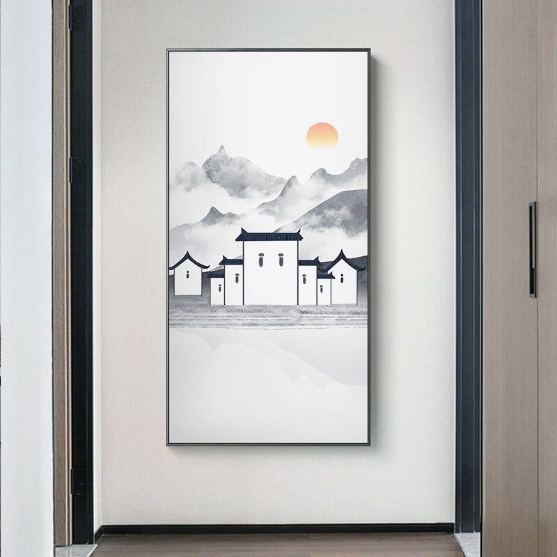 新中式走廊玄关装饰画别墅复式楼楼梯间中国风江南人家风景壁画