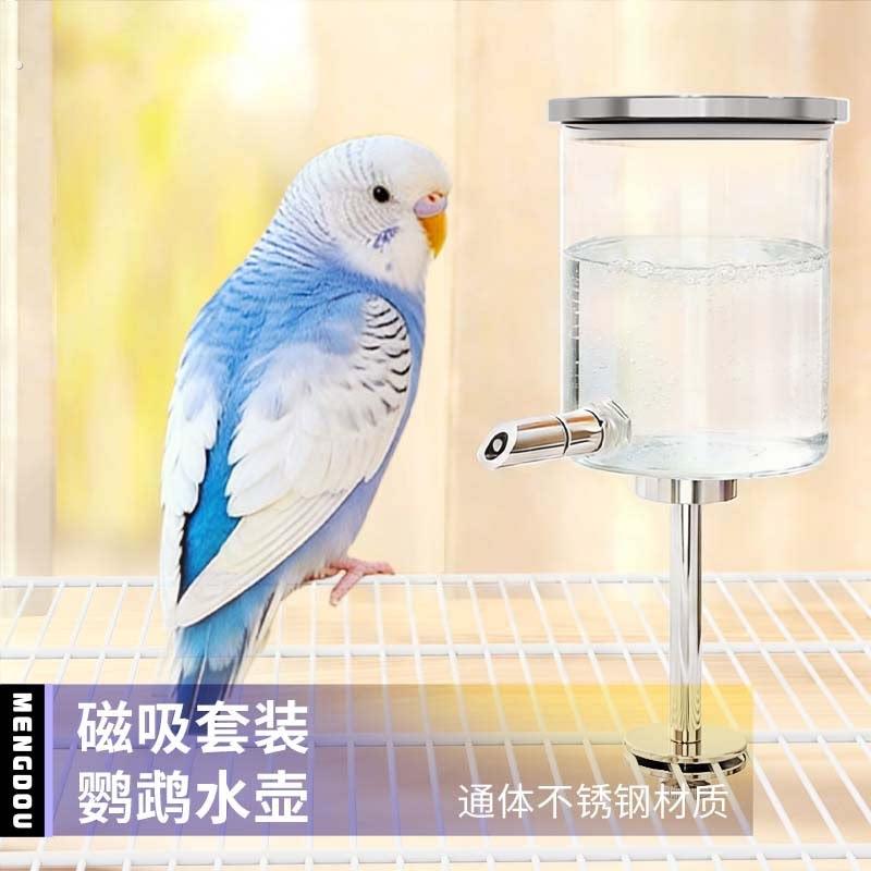 鹦鹉保温箱专用水壶磁吸玻璃食盒套餐鸟用撞针饮水器喂水器底网款
