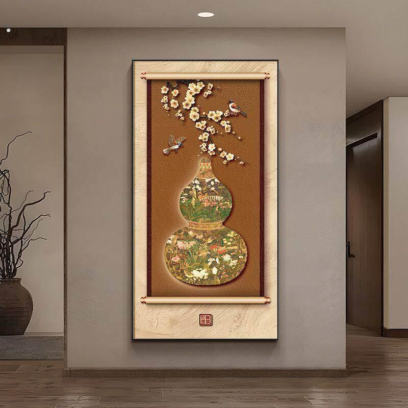 新中式葫芦挂画进门玄关背景墙装饰画竖版福字客厅走廊过道悬挂画