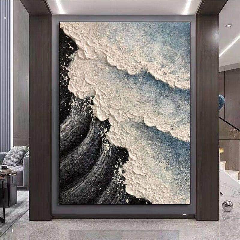 纯手绘抽象厚肌理砂岩立体油画客厅挂画玄关墙壁装饰画竖版手工画