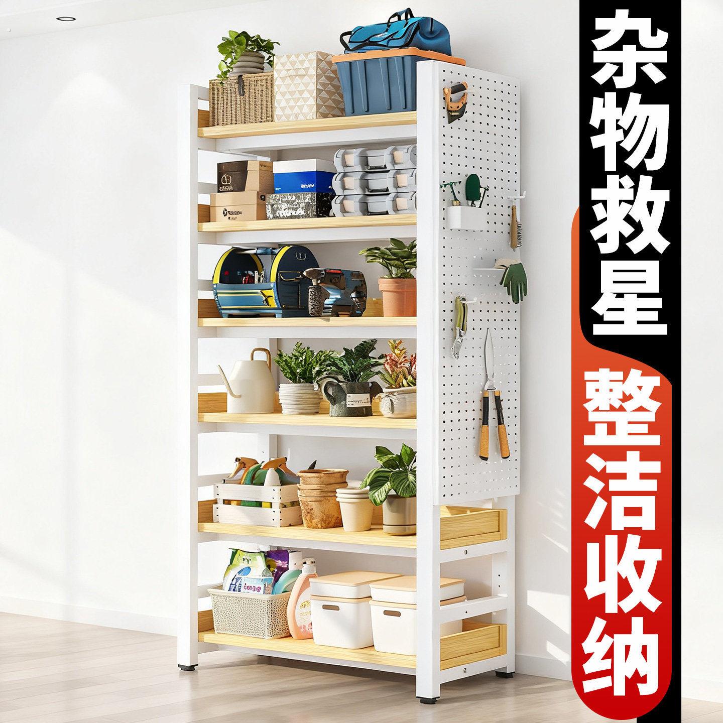 置物架一体靠墙家用杂物间货架多层结实耐用书架落地储物简易钢木