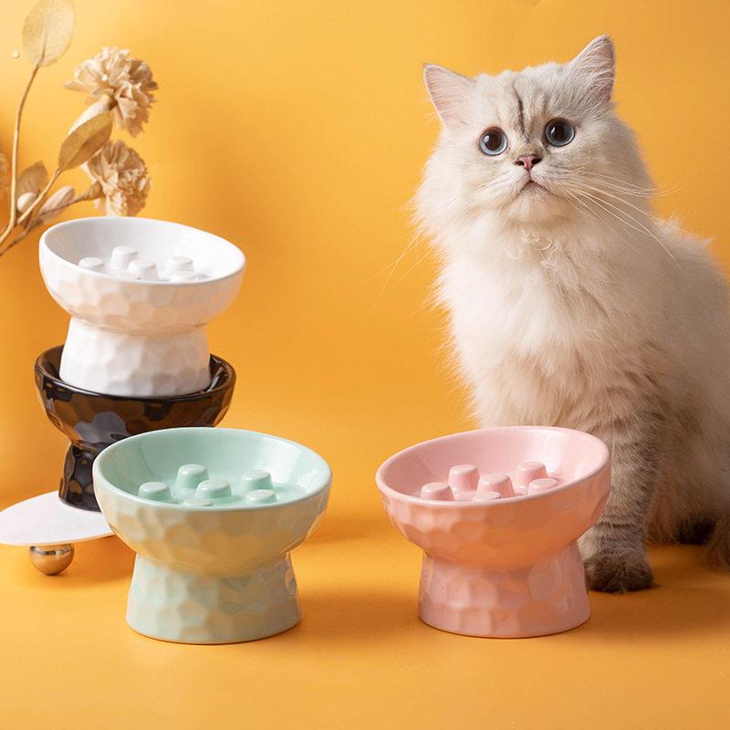 宠物慢食碗防噎缓食陶瓷狗碗中小型犬狗食盆防打翻高脚猫碗猫食盆