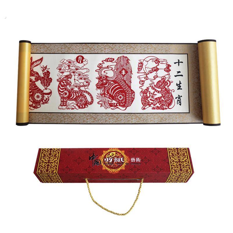 中国特色蔚县剪纸画轴横幅可携式国粹脸谱装饰画出国外事送老外礼