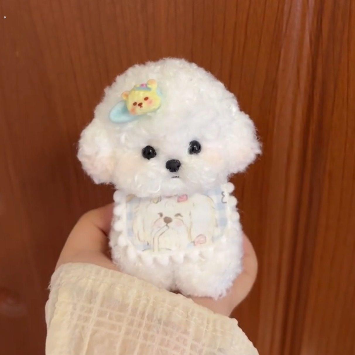 软萌小泰迪玩偶挂件可爱治愈系手工白色茶杯犬小狗玩偶装饰摆饰礼