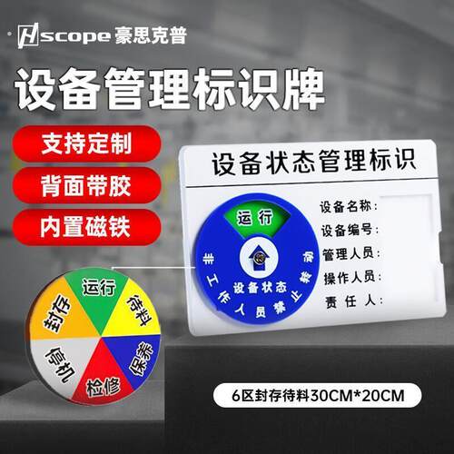 豪思克普6区(运行/待料/保养/检修/停机/封存)设备状态标识牌矩形